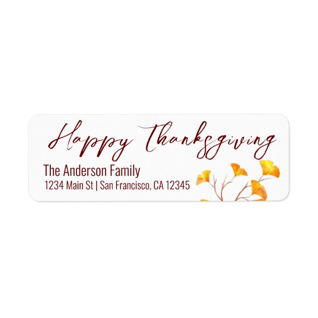 Simple Elegant Happy Thanksgiving fall leaves Label (Front)