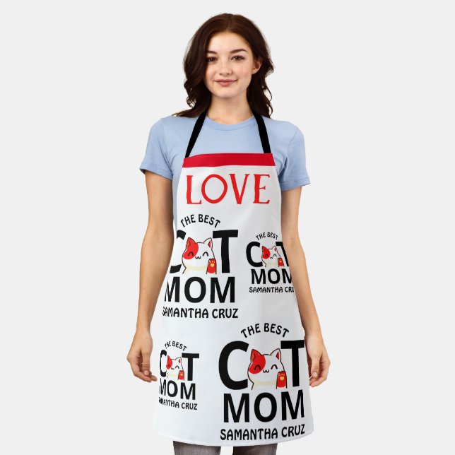 Simple Elegant Happy Valentine's Day Cat Mom Apron (Worn)