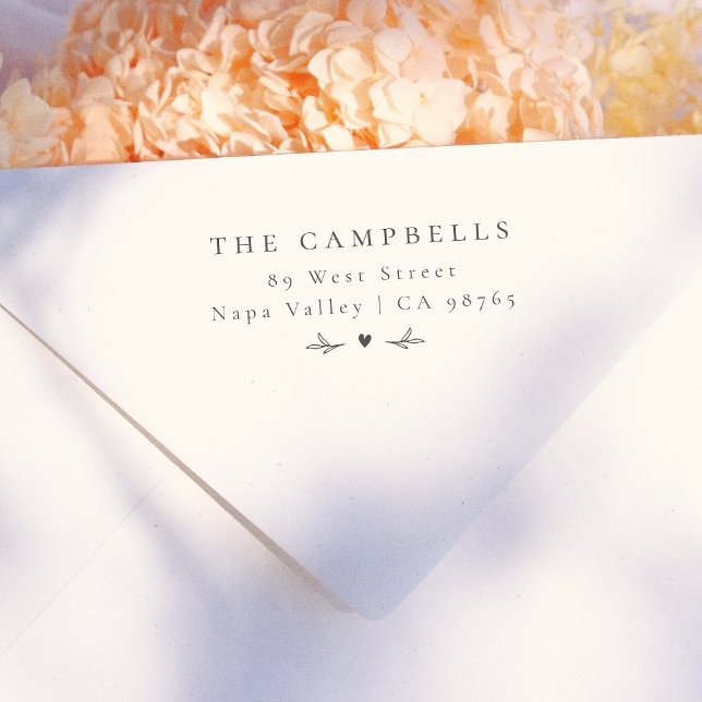 Simple Elegant Heart Botanical Name & Address  Rubber Stamp (Stamp Mock-up)