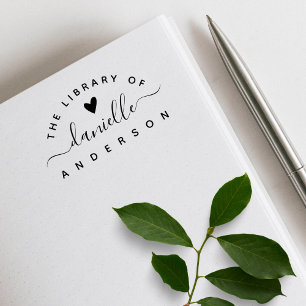 Simple Elegant Heart Classic Library Book Rubber Stamp