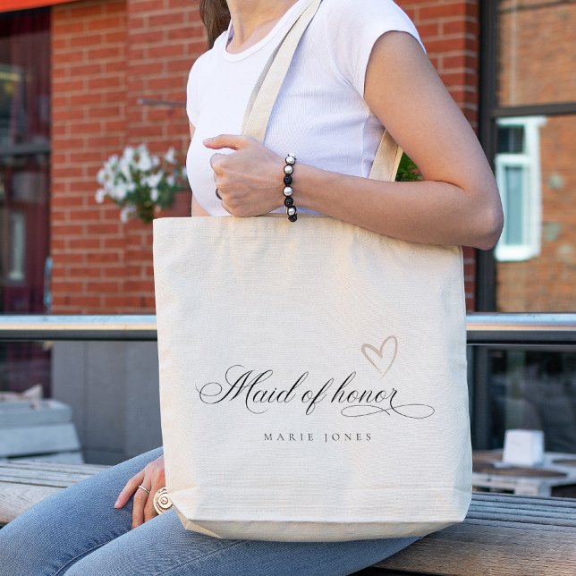 Simple Elegant Heart Script Blush Maid of Honor Tote Bag (Creator Uploaded)