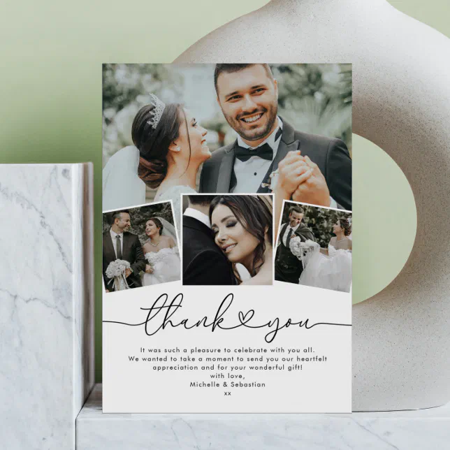 Simple Elegant Heart Wedding Photo Thank You Card | Zazzle