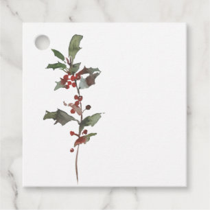 Simple Elegant Holly Berry Stem Christmas Gift Tag