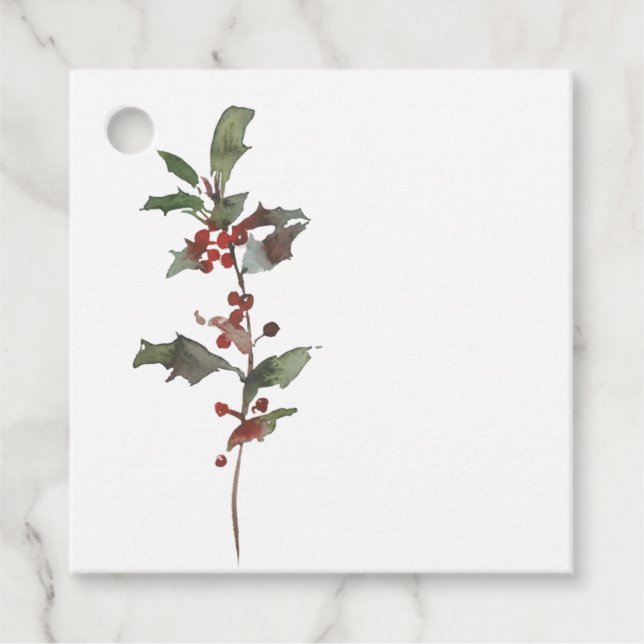 Simple Elegant Holly Berry Stem Christmas Gift Tag (Front)