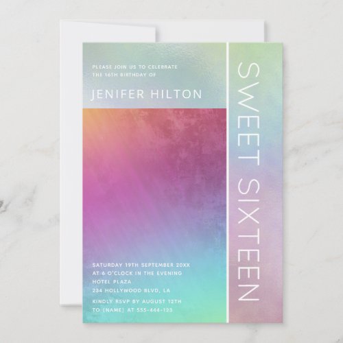 Simple elegant holographic sweet sixteen invitatio invitation