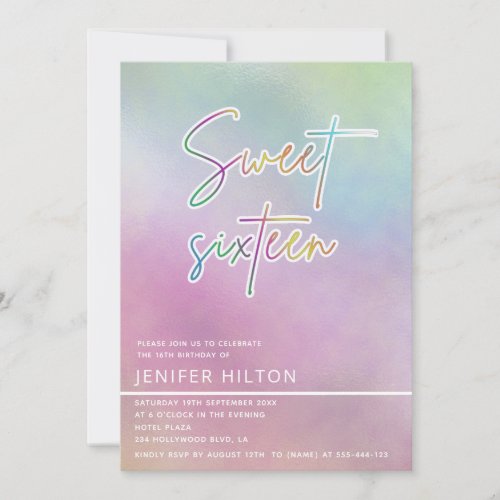 Simple elegant holographic sweet sixteen invitation