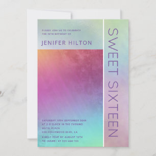 Simple elegant holographic sweet sixteen invitation