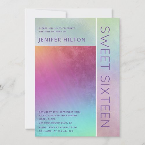 Simple elegant holographic sweet sixteen  invitation