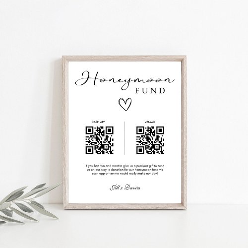 Simple Elegant Honeymoon Fund QR Code Wedding Pedestal Sign
