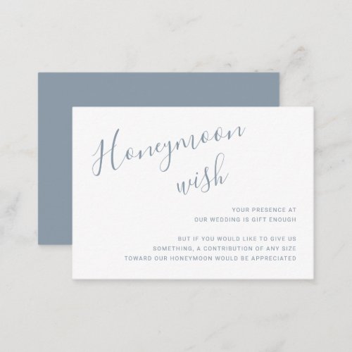 Simple Elegant Honeymoon Wish Dusty Blue Wedding Enclosure Card