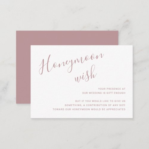 Simple Elegant Honeymoon Wish Dusty Rose Wedding Enclosure Card