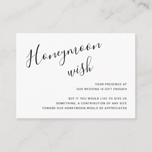 Simple Elegant Honeymoon Wish Modern Wedding Enclosure Card