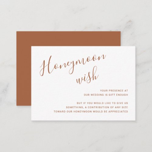 Simple Elegant Honeymoon Wish Terracotta Wedding Enclosure Card