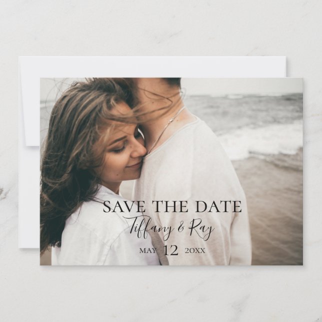 Simple Elegant Horizontal Photo Save the Date (Front)