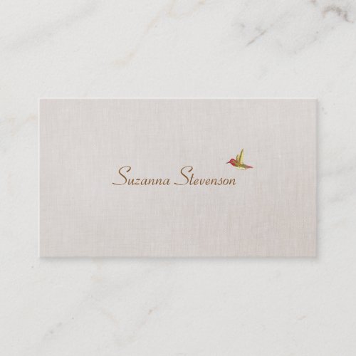 Minimalistic Hummingbird Linen Look Business Card Templates