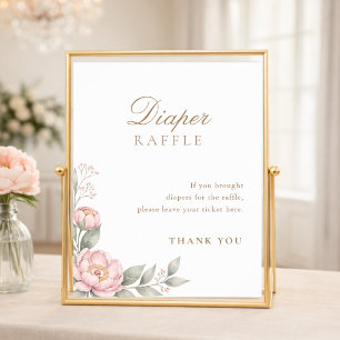 Simple Elegant In Bloom Baby Shower Diaper Raffle Poster