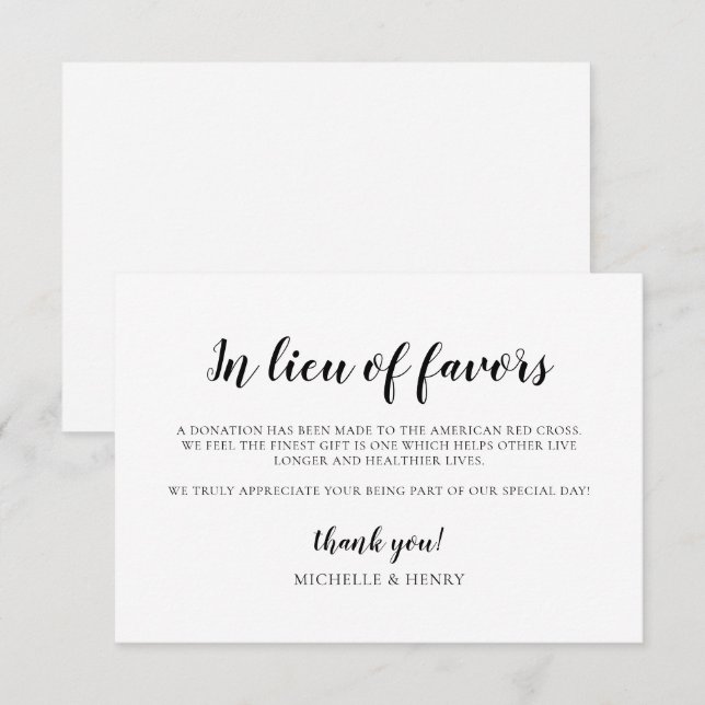 Simple Elegant In Lieu of Favors Card (Front/Back)