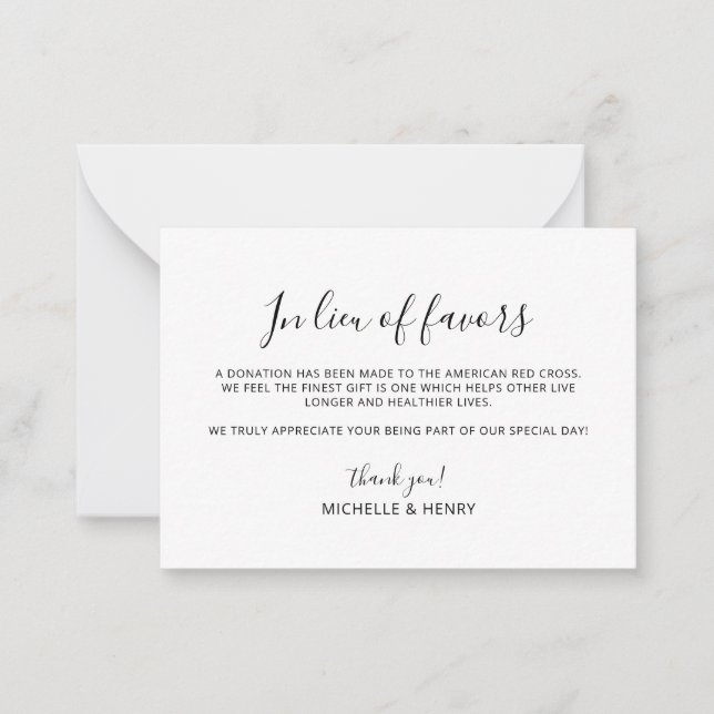 Simple Elegant In Lieu of Favors Card (Front)