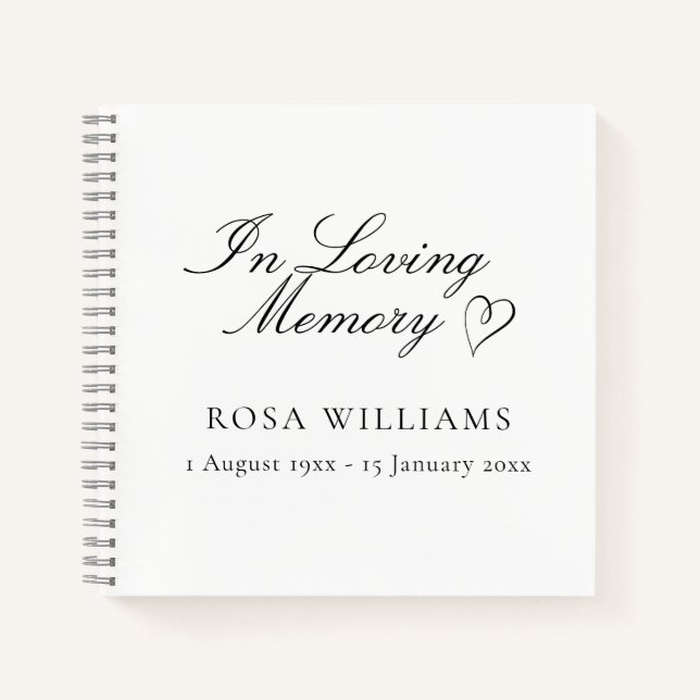 Simple Elegant In Loving Memory Funeral Guest Book (Front)