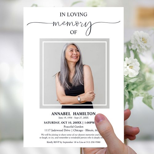Simple Elegant In Loving Memory Funeral Photo Invi Invitation