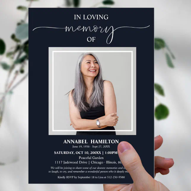 Simple Elegant In Loving Memory Funeral Photo Invitation | Zazzle
