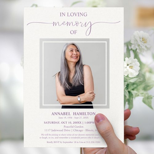Simple Elegant In Loving Memory Funeral Photo Invitation