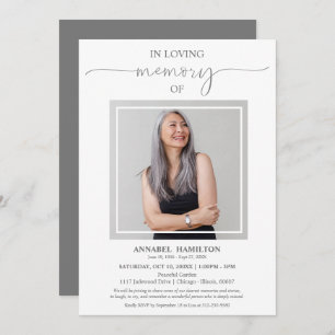 Simple Elegant In Loving Memory Funeral Photo Invitation
