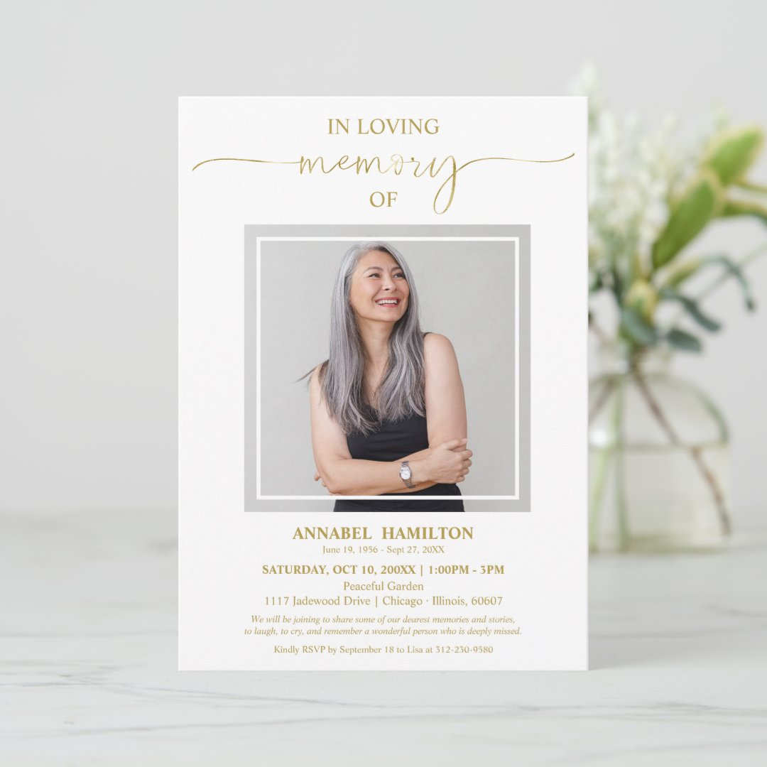 Simple Elegant In Loving Memory Funeral Photo Invitation | Zazzle