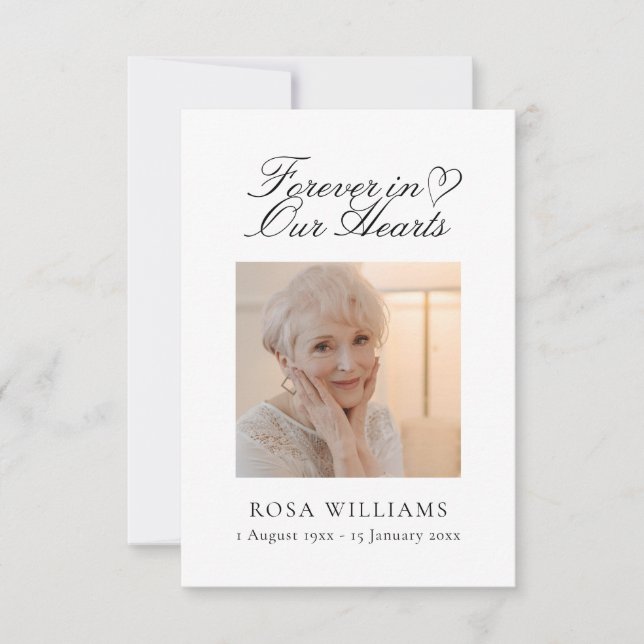 Simple Elegant In Our Hearts Funeral Memorial Card (Front)
