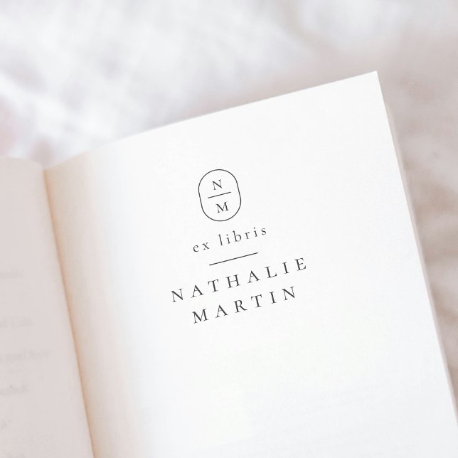 Simple Elegant Initials Ex Libris Modern Book Self-inking Stamp (Rubber Stamp Mock-up)