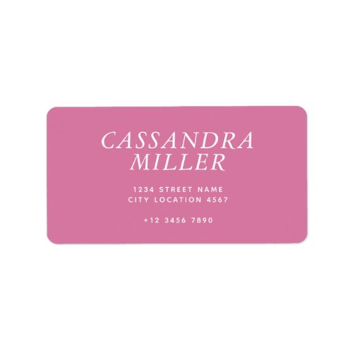 Simple Elegant Italic Name Pink Address Label