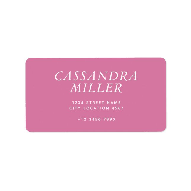 Simple Elegant Italic Name Pink Address Label (Front)