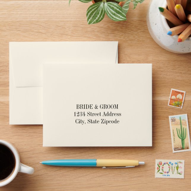 Simple Elegant Ivory and Black RSVP Envelope (Desk)