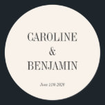 Simple Elegant Ivory Background Custom Wedding Classic Round Sticker<br><div class="desc">Simple Stylish Classic Typography Elegant Trendy Wedding Classic Round Sticker in Black and Ivory</div>