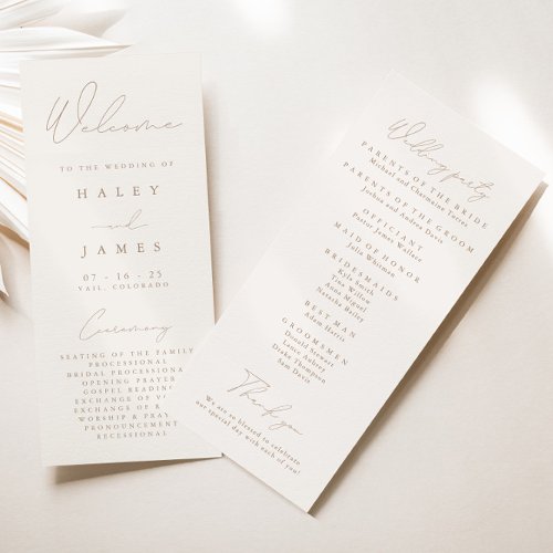 Simple Elegant Ivory  Taupe Wedding Program