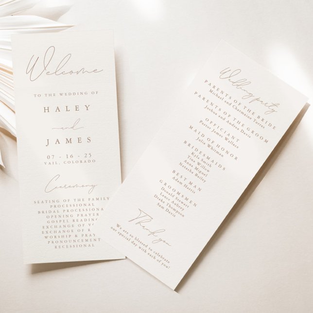 Simple Elegant Ivory & Taupe Wedding Program (Creator Uploaded)