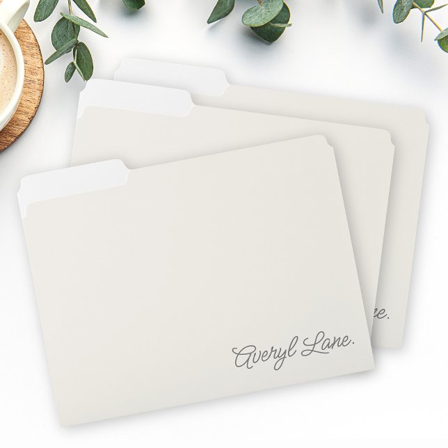 Simple Elegant Ivory White Script Calligraphy Name File Folder (Creator Uploaded)