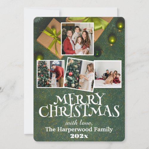 Simple Elegant Joy Christmas Family Photo Collage Holiday Card