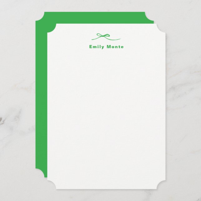 Simple Elegant Kelly Green Bow Monogram Name  Note Card (Front/Back)