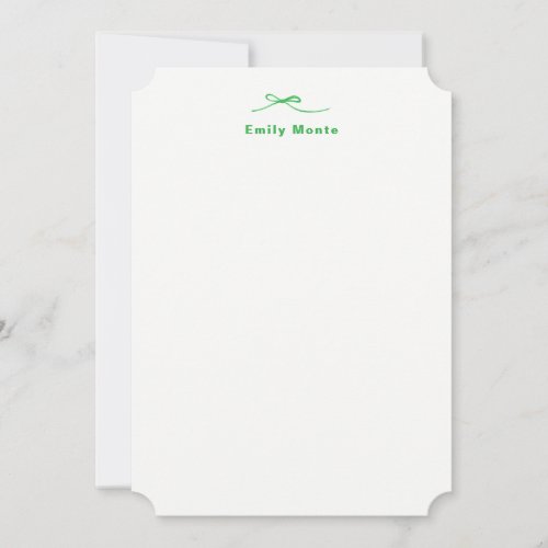 Simple Elegant Kelly Green Bow Monogram Name  Note Card