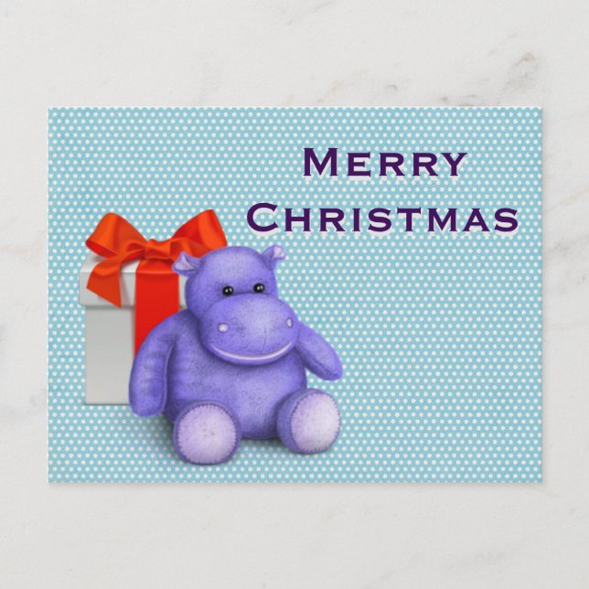 Simple Elegant  Kids Teddy Hippo Merry Christmas Holiday Postcard (Front)