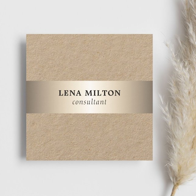 Simple Elegant Kraft Faux Gold Stripe Consultant Square Business Card (Creator Uploaded)
