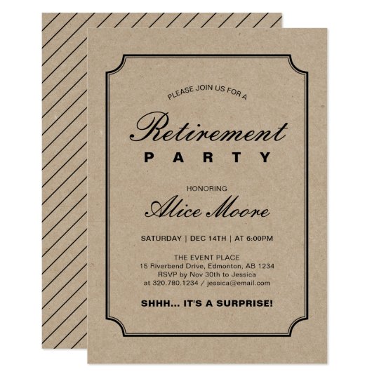 Simple Elegant Kraft | Surprise Retirement Party Invitation | Zazzle.com