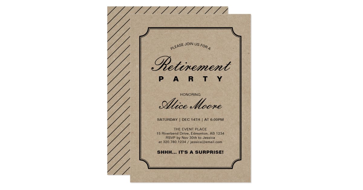 Simple Elegant Kraft Surprise Retirement Party Invitation Zazzle Com