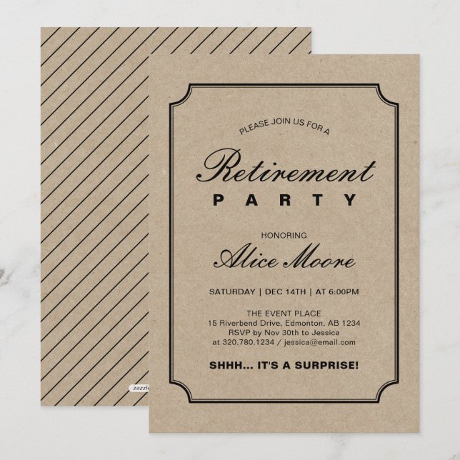 Simple Elegant Kraft | Surprise Retirement Party Invitation (Front/Back)