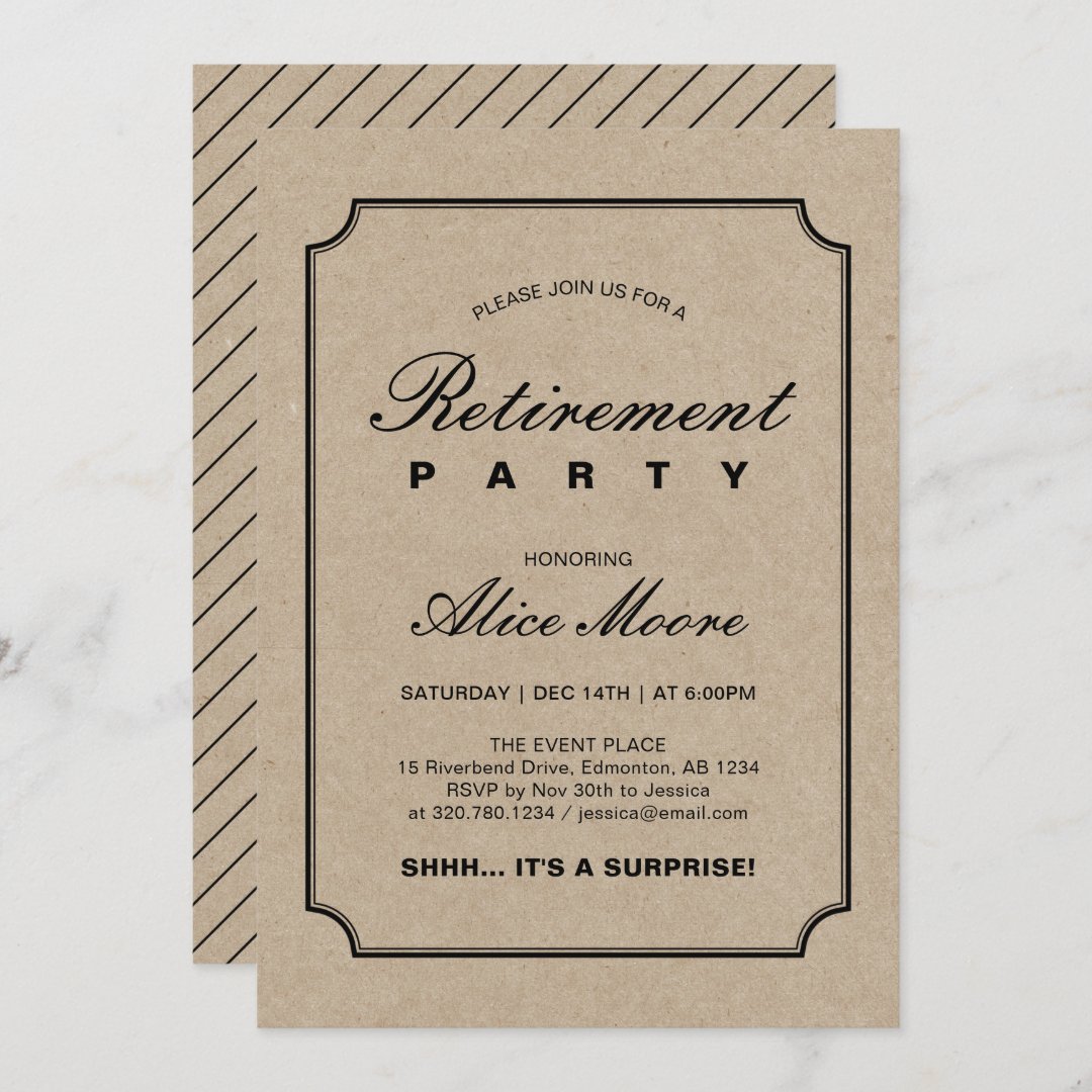 Simple Elegant Kraft | Surprise Retirement Party Invitation | Zazzle