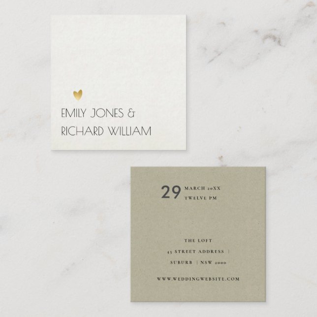 SIMPLE ELEGANT KRAFT WHITE TYPOGRAPHY WEDDING SQUARE BUSINESS CARD (Front/Back)