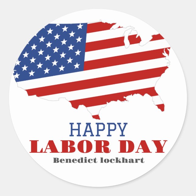 Simple Elegant Labor Day with USA flag Classic Round Sticker (Front)
