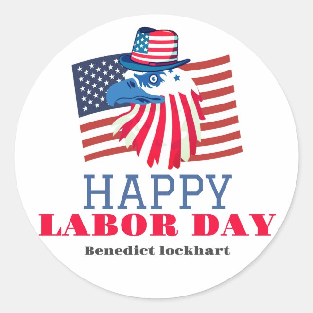 Simple Elegant Labor Day with USA flag Classic Round Sticker (Front)