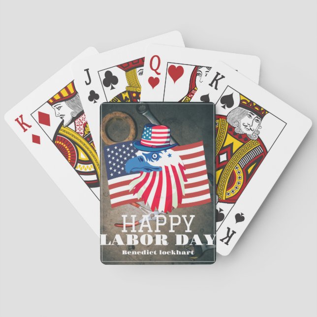 Simple Elegant Labor Day with USA flag Poker Cards (Back)